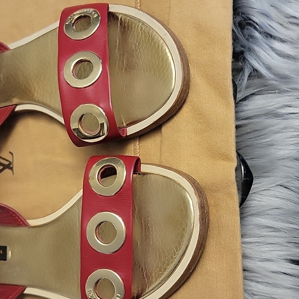 Louis Vuitton Red and Tan Leather Sandals - Picture 7 of 15